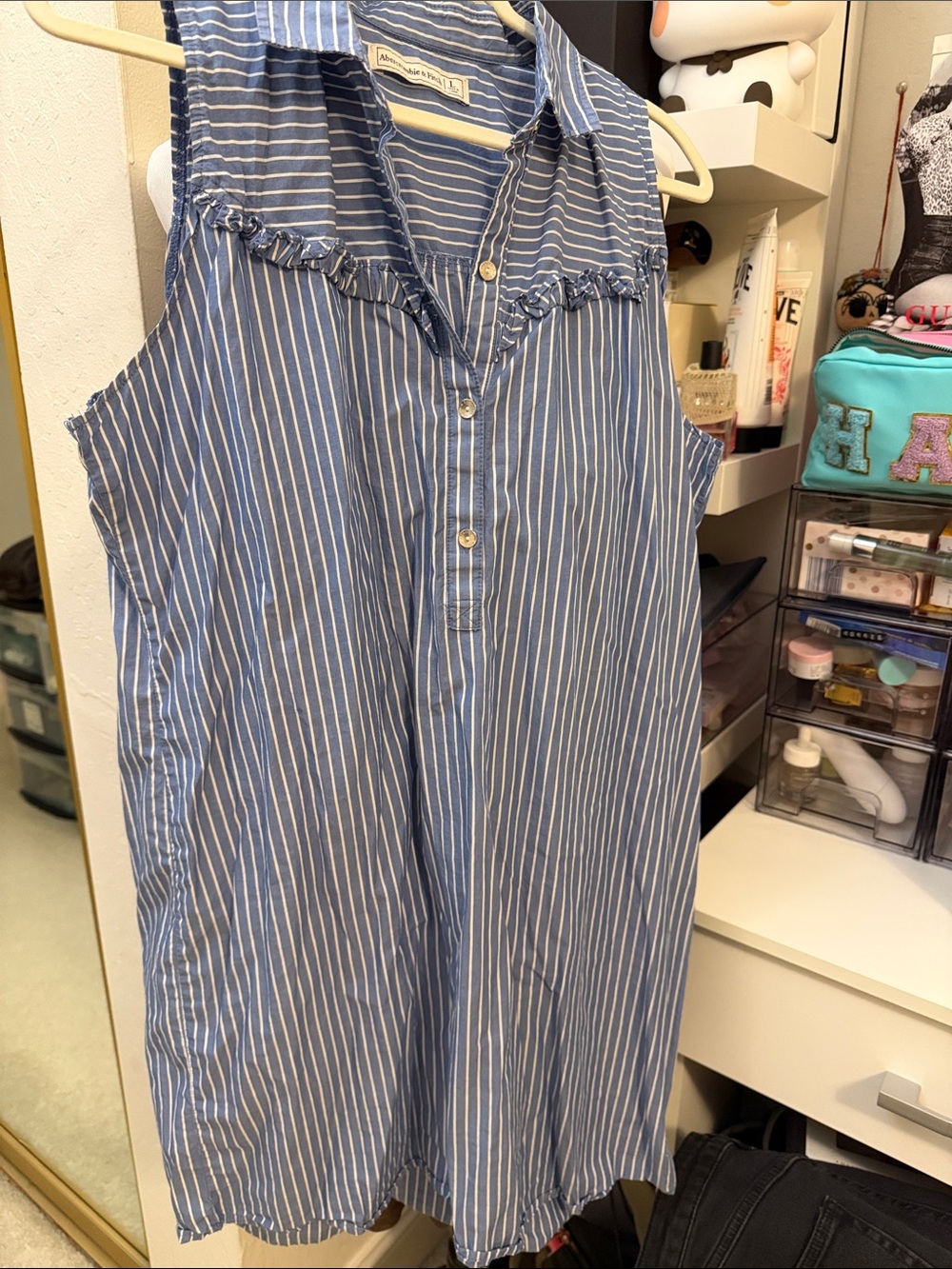 Abercrombie & Fitch Blue and White Striped Sleeveless Shirt Dress